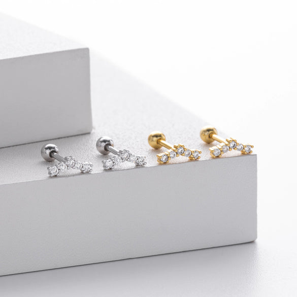 S925 Sterling Silver Geometric Threaded Earrings For Women Electroplated Fashion Jewelry