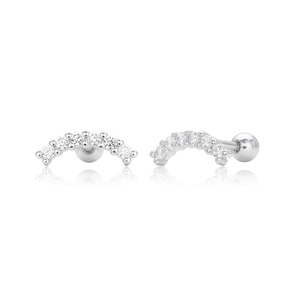 S925 Sterling Silver Geometric Threaded Earrings With Moonset Zirconium Electroplated Light Luxury Style For Women