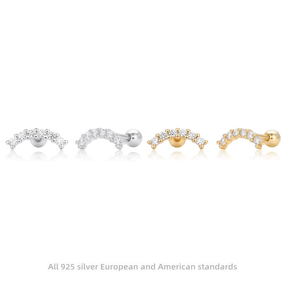 S925 Sterling Silver Geometric Threaded Earrings With Moonset Zirconium Electroplated Light Luxury Style For Women