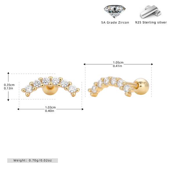S925 Sterling Silver Geometric Threaded Earrings With Moonset Zirconium Electroplated Light Luxury Style For Women