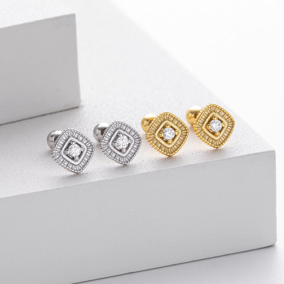 S925 Sterling Silver Geometric Threaded Pierced Earrings For Women Electroplated Fashion Style