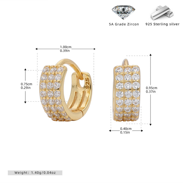 S925 Sterling Silver Geometric Three Row Drill Micro Inlaid Zircon Electroplated Earrings For Women