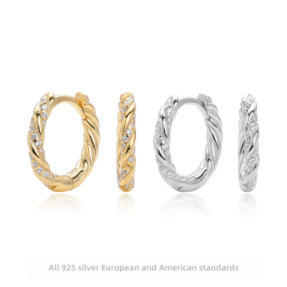 S925 Sterling Silver Geometric Twist Round Women's Earrings With Electroplating