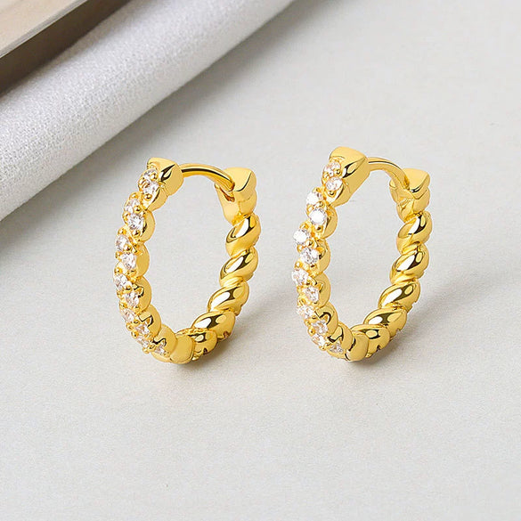 S925 Sterling Silver Geometric Twist Wrap Earrings With Diamond Inlay Modern Minimalist Ear Buckle Style