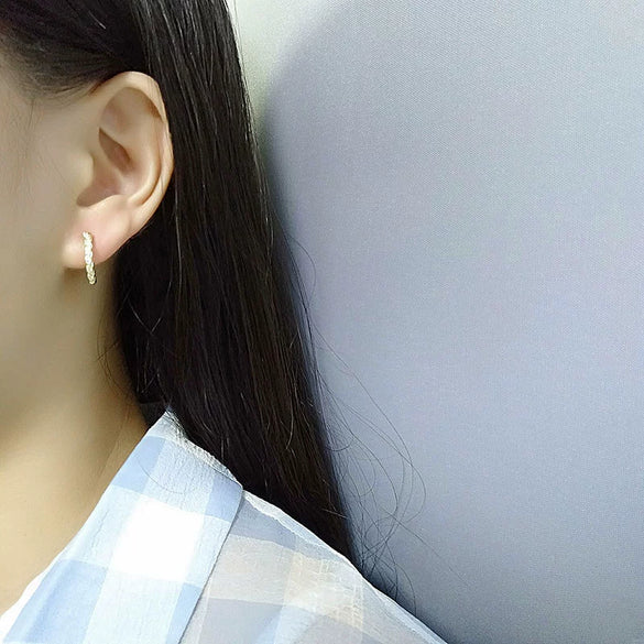 S925 Sterling Silver Geometric Twist Wrap Earrings With Diamond Inlay Modern Minimalist Ear Buckle Style