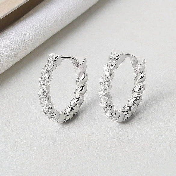 S925 Sterling Silver Geometric Twist Wrap Earrings With Diamond Inlay Modern Minimalist Ear Buckle Style