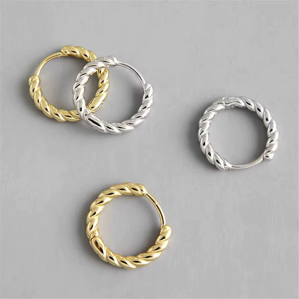 S925 Sterling Silver Geometric Twisted Rope Buckle Earrings For Women Electroplated