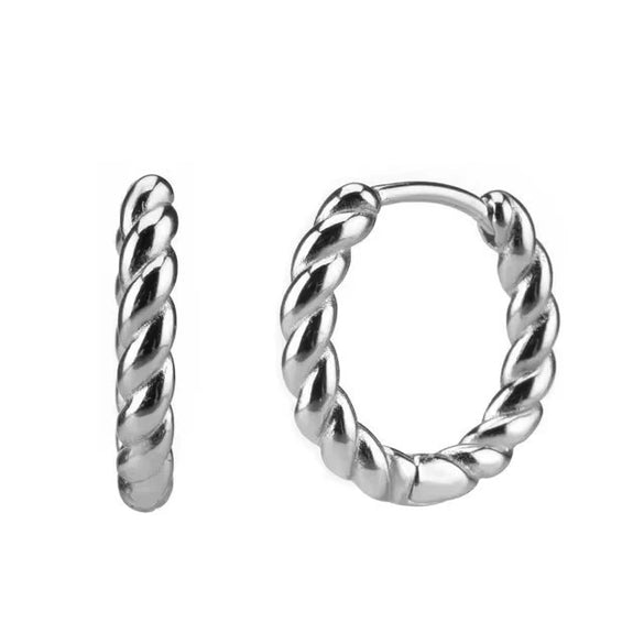 S925 Sterling Silver Geometric Twisted Rope Buckle Earrings For Women Electroplated