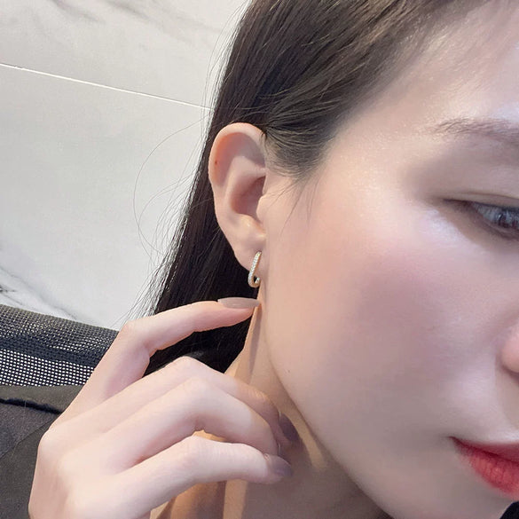 S925 Sterling Silver Geometric U Shaped Earrings With Stone Inlay Electroplated Fashion Earrings For Women