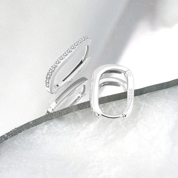 S925 Sterling Silver Geometric U Shaped Earrings With Stone Inlay Electroplated Fashion Earrings For Women