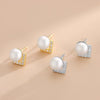 S925 Sterling Silver Geometric Vshaped Herringbone Diamond Pearl Women's Earrings Electroplated