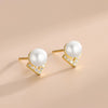 S925 Sterling Silver Geometric Vshaped Herringbone Diamond Pearl Women's Earrings Electroplated