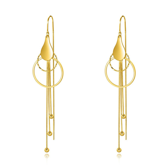 S925 Sterling Silver Geometric Water Drop Circle Long Tassel Threader Earrings Fashion Jewelry