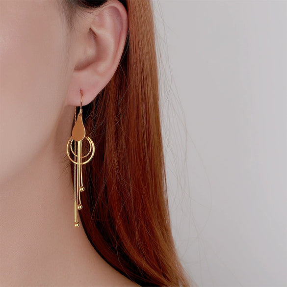 S925 Sterling Silver Geometric Water Drop Circle Long Tassel Threader Earrings Fashion Jewelry
