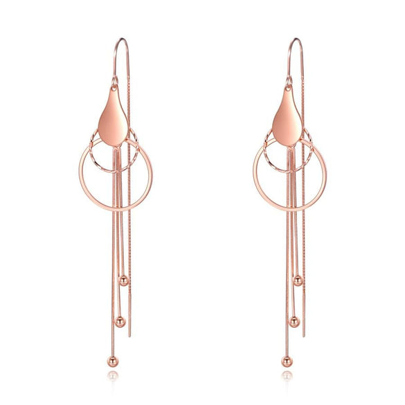 S925 Sterling Silver Geometric Water Drop Circle Long Tassel Threader Earrings Fashion Jewelry