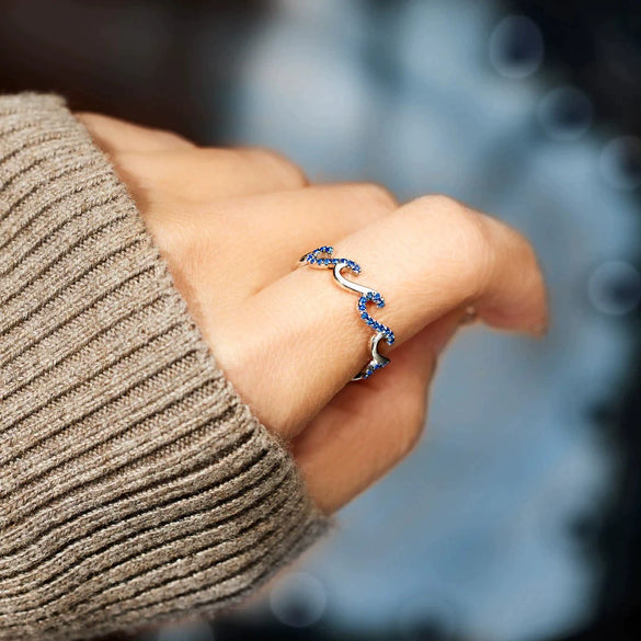 S925 Sterling Silver Geometric Wave Ring For Women With Electroplating
