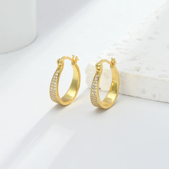 S925 Sterling Silver Geometric Zircon Earrings For Women Electroplated Natural Style