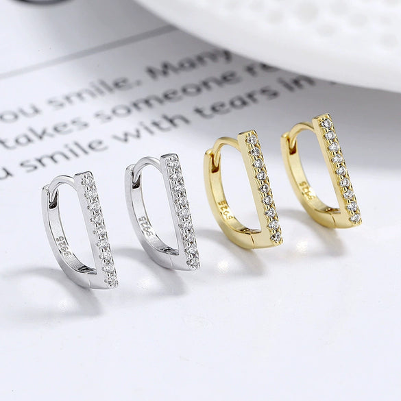 S925 Sterling Silver Geometric Zircon Inlaid Earrings