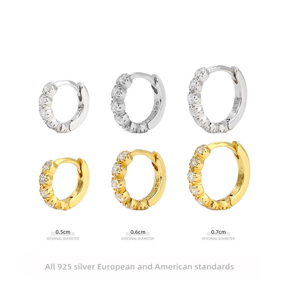 S925 Sterling Silver Geometric Zircon Inlaid Elegant Fashion Ear Buckle Earrings