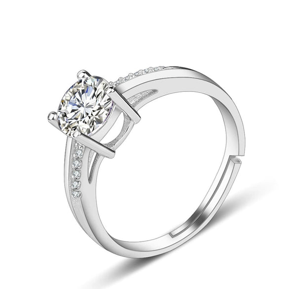 S925 Sterling Silver Geometric Zircon Inlaid Ring For Women Electroplated Adjustable Wedding Band