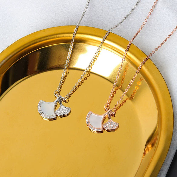S925 Sterling Silver Ginkgo Leaf Necklace With Fan Shaped Pendant Electroplated Cross Chain For Women