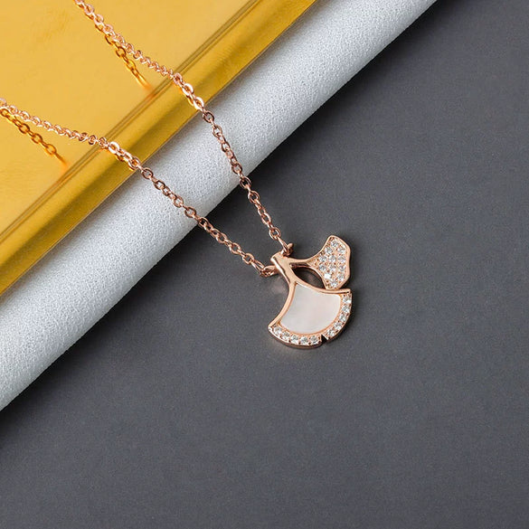S925 Sterling Silver Ginkgo Leaf Necklace With Fan Shaped Pendant Electroplated Cross Chain For Women