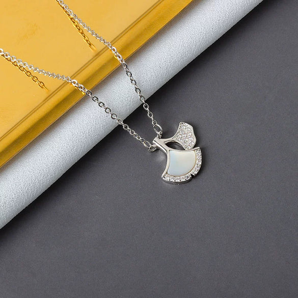S925 Sterling Silver Ginkgo Leaf Necklace With Fan Shaped Pendant Electroplated Cross Chain For Women