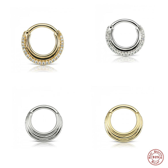 S925 Sterling Silver Glossy Diamond Line Round Soft Bone Nose Ring With Human Body Puncture Geometric Design Environmental Protection Electroplating