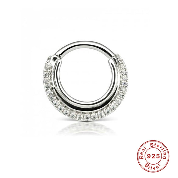 S925 Sterling Silver Glossy Diamond Line Round Soft Bone Nose Ring With Human Body Puncture Geometric Design Environmental Protection Electroplating