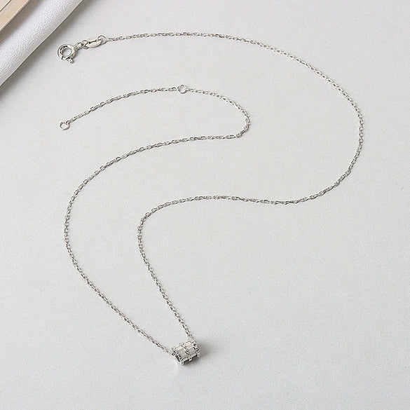 S925 Sterling Silver Gold Color Electroplated Barbell Pendant Necklace With Cross Chain Simple Trendy Clavicle Chain