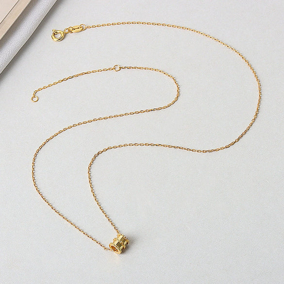 S925 Sterling Silver Gold Color Electroplated Barbell Pendant Necklace With Cross Chain Simple Trendy Clavicle Chain