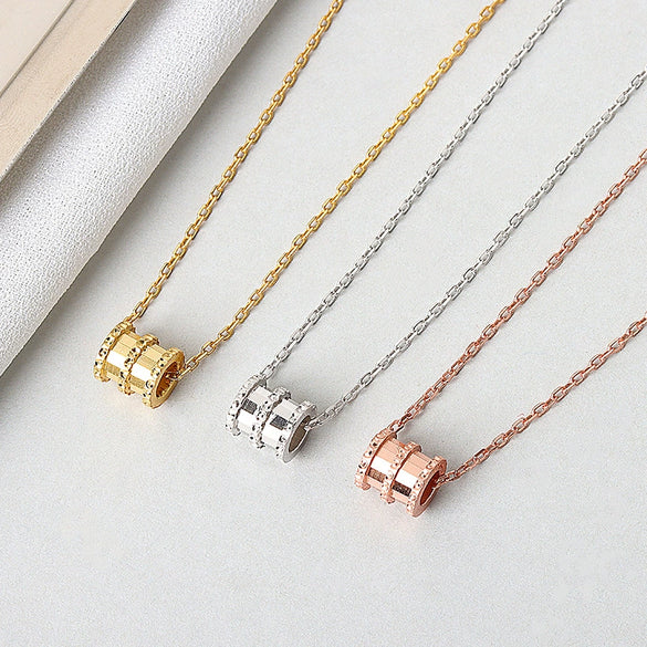 S925 Sterling Silver Gold Color Electroplated Barbell Pendant Necklace With Cross Chain Simple Trendy Clavicle Chain