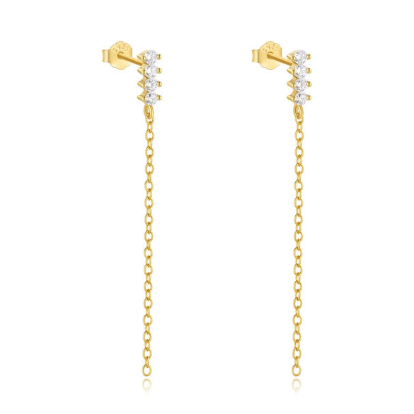 S925 Sterling Silver Gold Plated Chain Tassel Earrings With Geometric Pattern And Electroplating For Women