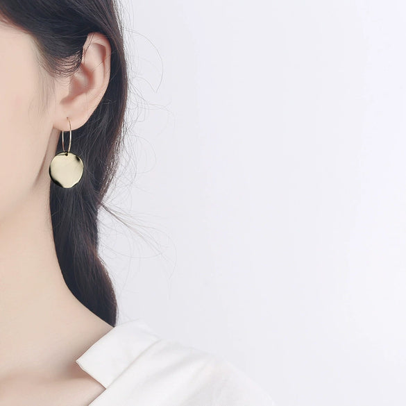 S925 Sterling Silver Gold Tone Geometric Circle Earrings Simple Electroplated Hoop Earrings