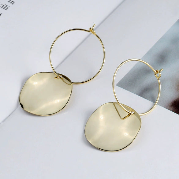 S925 Sterling Silver Gold Tone Geometric Circle Earrings Simple Electroplated Hoop Earrings