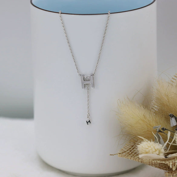 S925 Sterling Silver H Letter Tassel Necklace Simple Light Luxury Clavicle Chain For Women