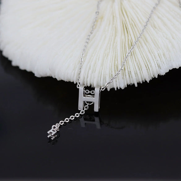 S925 Sterling Silver H Letter Tassel Necklace Simple Light Luxury Clavicle Chain For Women