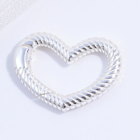 S925 Sterling Silver Handmade Heart Connection Buckle For Bracelet Necklace With Stripes And Electroplating