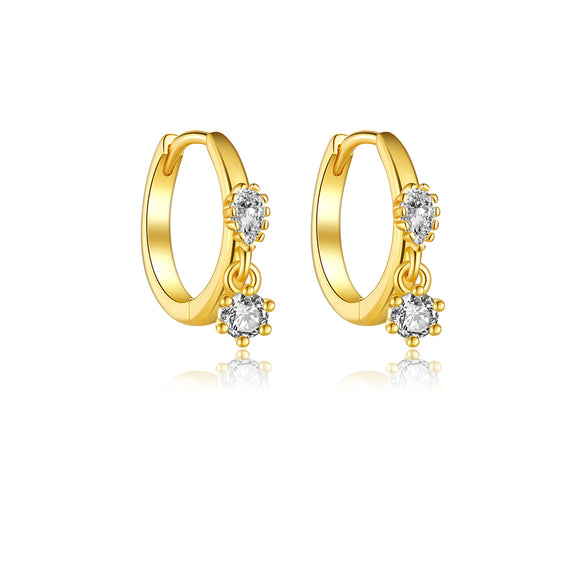 S925 Sterling Silver Hanging Double Zircon Earrings With Geometric Pattern And Electroplating For Women