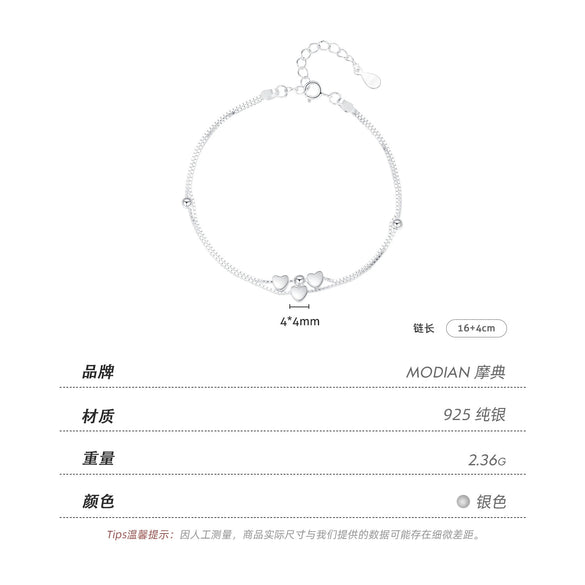 S925 Sterling Silver Heart Bracelet Women's Normcore Cold Style Electroplated