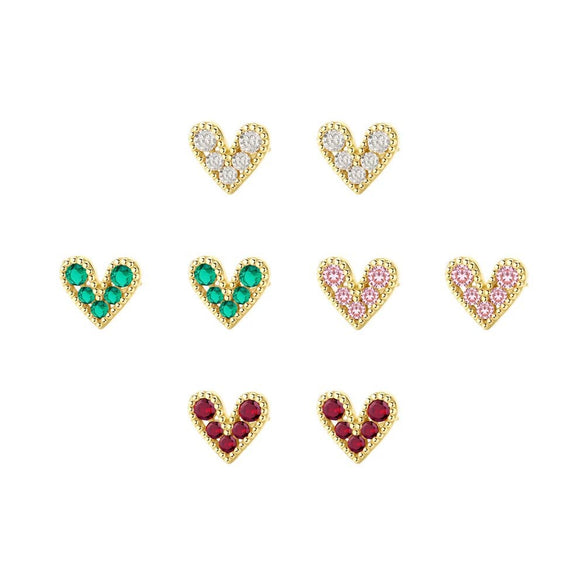 S925 Sterling Silver Heart Earrings With Colorful Zircon For Women