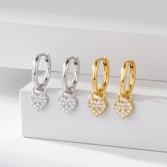 S925 Sterling Silver Heart Geometric Pattern Earrings
