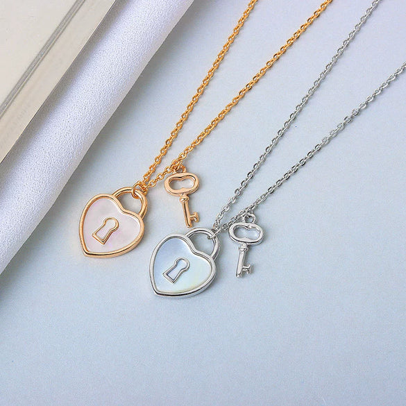 S925 Sterling Silver Heart Lock Necklace With Mixed Gem Pendant Electroplated Cross Chain Clavicle Necklace For Women Simple Light Luxury Style