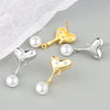S925 Sterling Silver Heart Pearl Bead Earrings Geometric Electroplated Dangle Earrings For Women