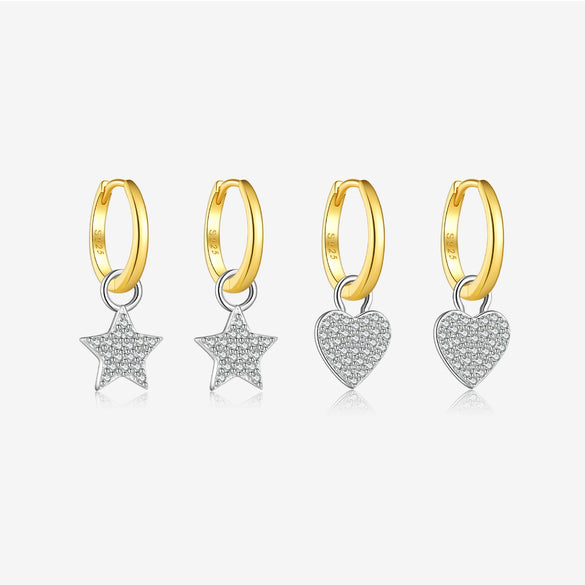 S925 Sterling Silver Heart Pendant Earrings Microinlaid Zirconium Electroplated Platinum 18K Gold Fashionable