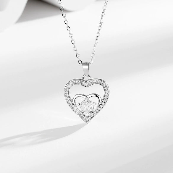 S925 Sterling Silver Heart Shape Clavicle Necklace Elegant Style