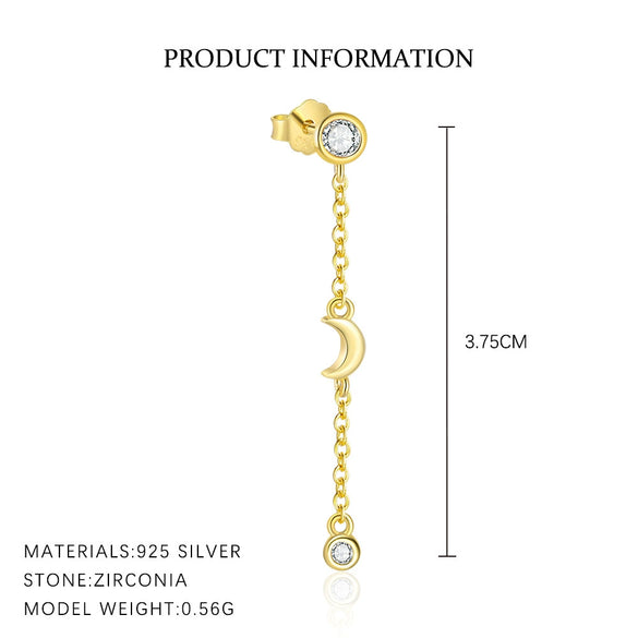S925 Sterling Silver Heart Shape Love Moon With Zirconia Earrings For Women Light Luxury Style