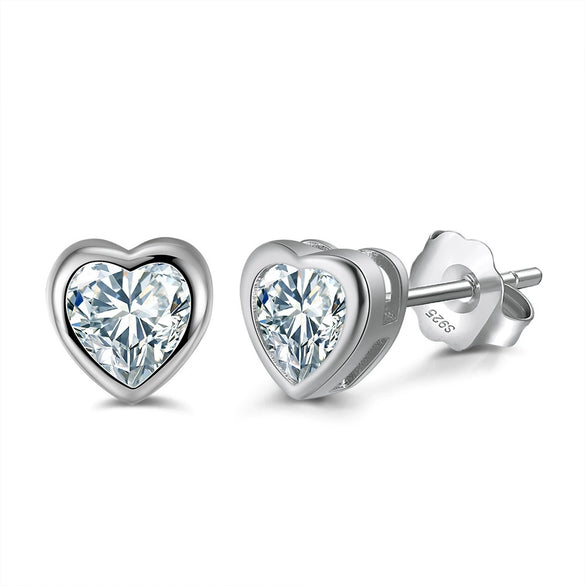 S925 Sterling Silver Heart Shape Love Stud Earrings Inlaid With 4A Zircon Electroplated