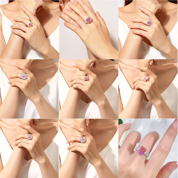 S925 Sterling Silver Heart Shape Pink Zircon Inlaid Women's Ring