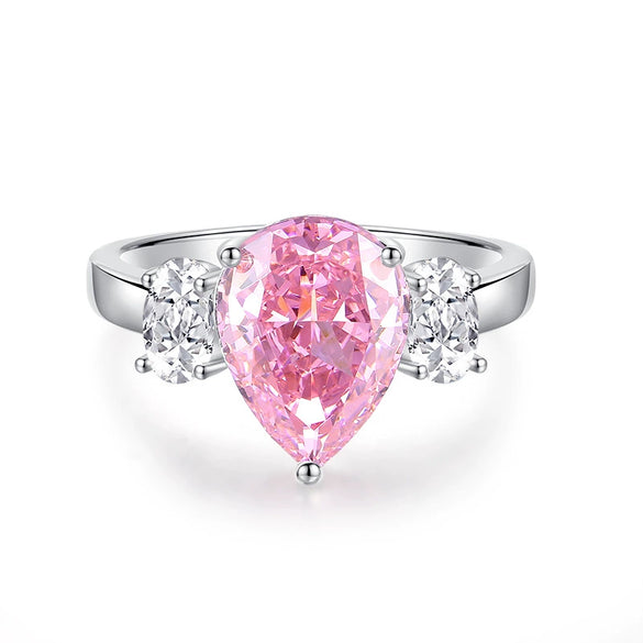 S925 Sterling Silver Heart Shape Pink Zircon Inlaid Women's Ring